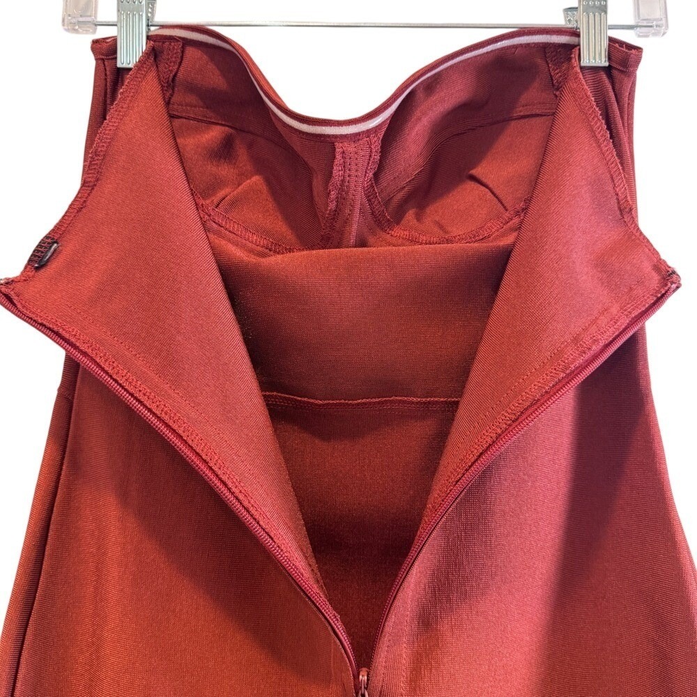 Strapless Bodycon Dress Party Cocktail Wedding Guest Club Event Evening Maroon - Picture 6 of 9